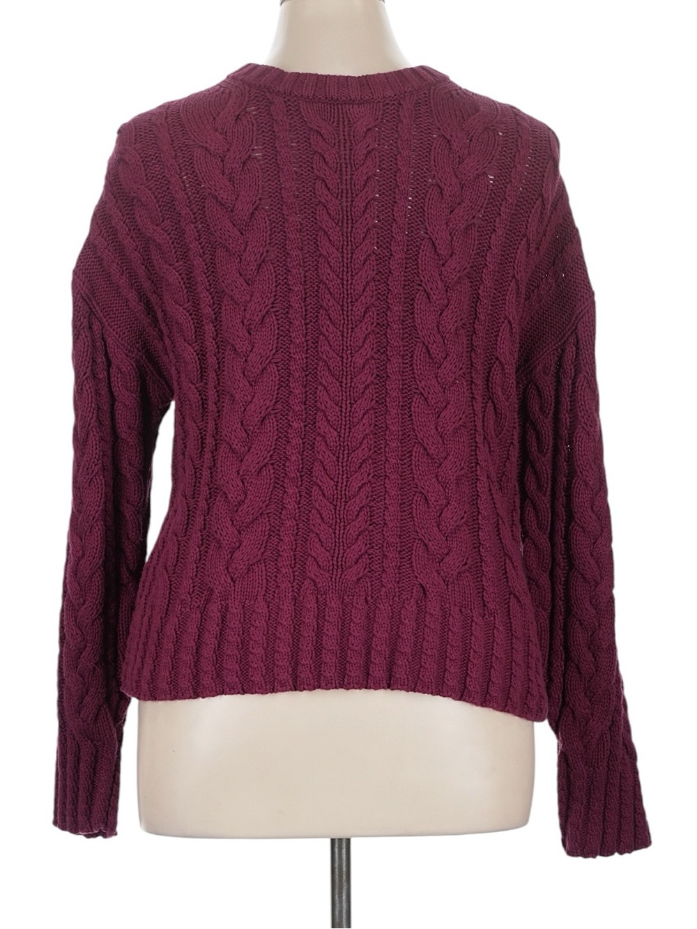 J. Crew Cable Knit Crewneck Sweater XL Vivid Mulberry 100% Cotton Casual NWT - Picture 2 of 6
